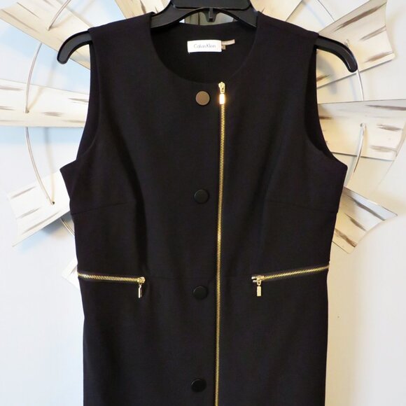 Calvin Klein Black Dress with Gold Hardware Accent Size 6 - Picture 2 of 8